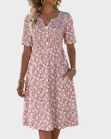 Nadège | Robe fleurie boutonnée à poches