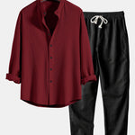 Ensemble — chemise côtelée à col officier et manches longues coupe ajustée & pantalon en lin
