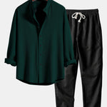Ensemble — chemise côtelée à col officier et manches longues coupe ajustée & pantalon en lin