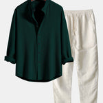 Ensemble — chemise côtelée à col officier et manches longues coupe ajustée & pantalon en lin