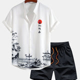 Ensemble — chemise à imprimé paysage à l'encre & short de bain mi-long à cordon