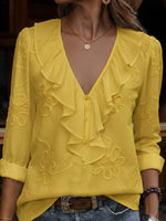 Isaure | Blouse à volants, col V et broderie fleurie