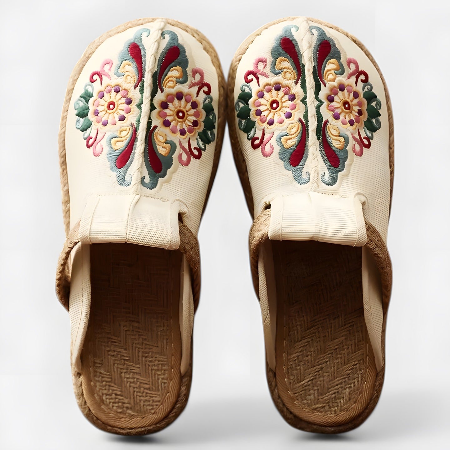 Laurette | Sandales femme plates brodées Blanc