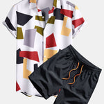 Ensemble Bérénice — chemise à imprimé géométrique color block & short de bain