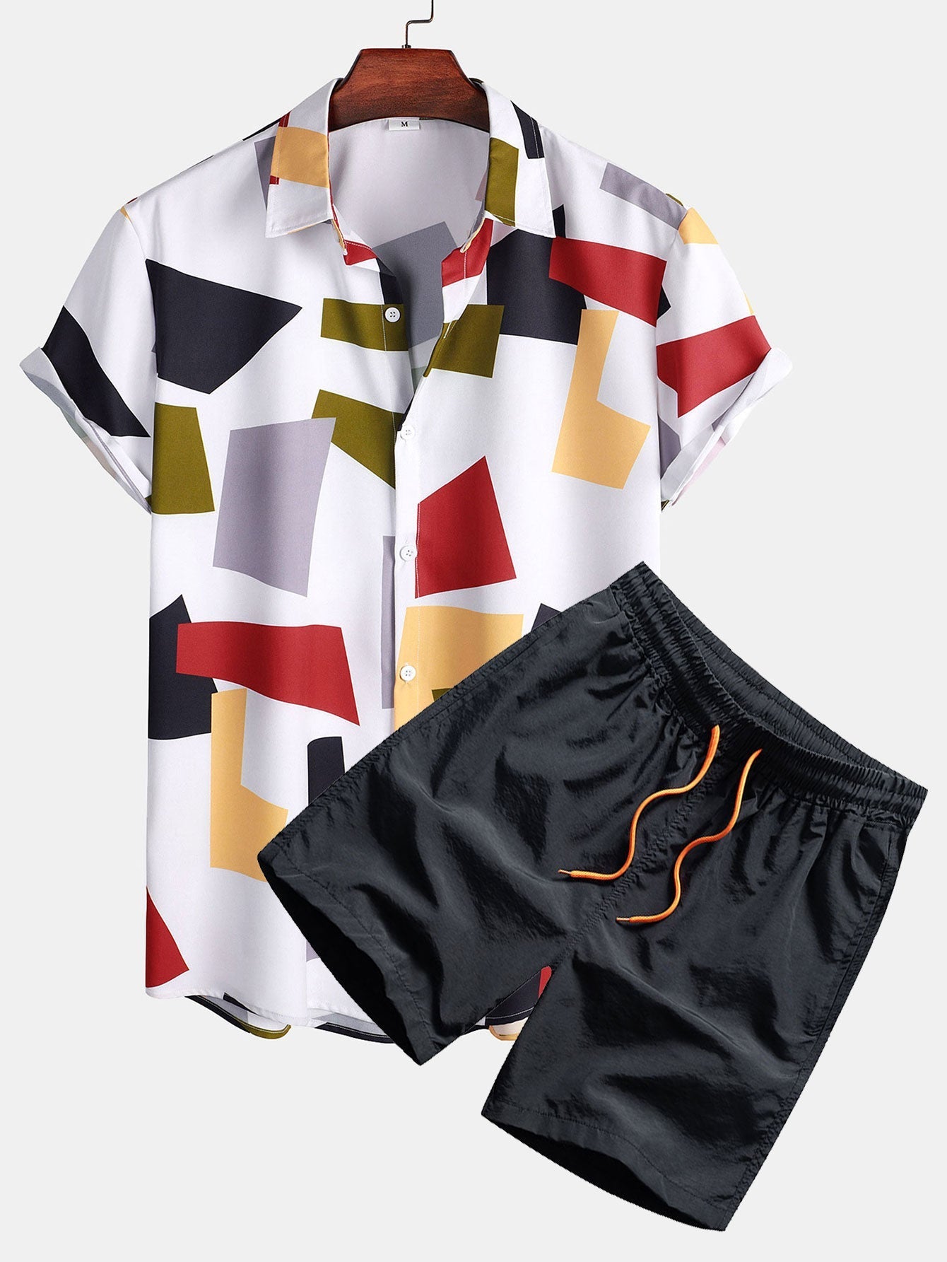 Ensemble Bérénice — chemise à imprimé géométrique color block & short de bain