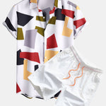 Ensemble Bérénice — chemise à imprimé géométrique color block & short de bain