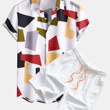 Ensemble Bérénice — chemise à imprimé géométrique color block & short de bain