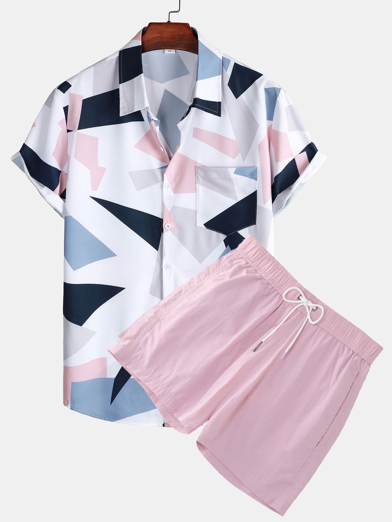 Ensemble — chemise à imprimé géométrique et poche & short de bain court