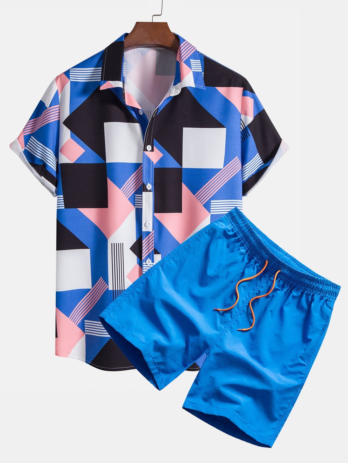 Ensemble Capucine — chemise à imprimé rayé color block & short de bain