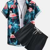 Ensemble — chemise à imprimé flamants roses tropical & short de bain court