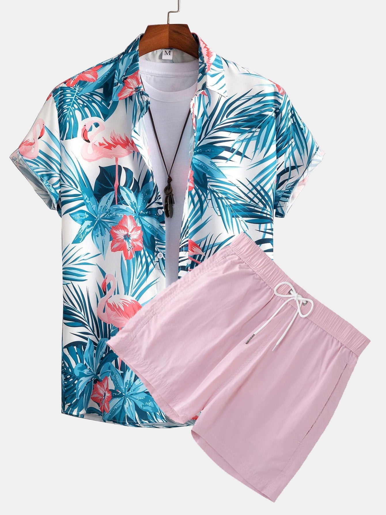 Ensemble — chemise à imprimé flamants roses tropical & short de bain court