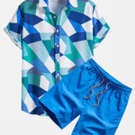 Ensemble Sidonie — chemise à imprimé géométrique color block & short de bain