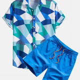 Ensemble Sidonie — chemise à imprimé géométrique color block & short de bain