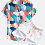 Ensemble Sidonie — chemise à imprimé géométrique color block & short de bain