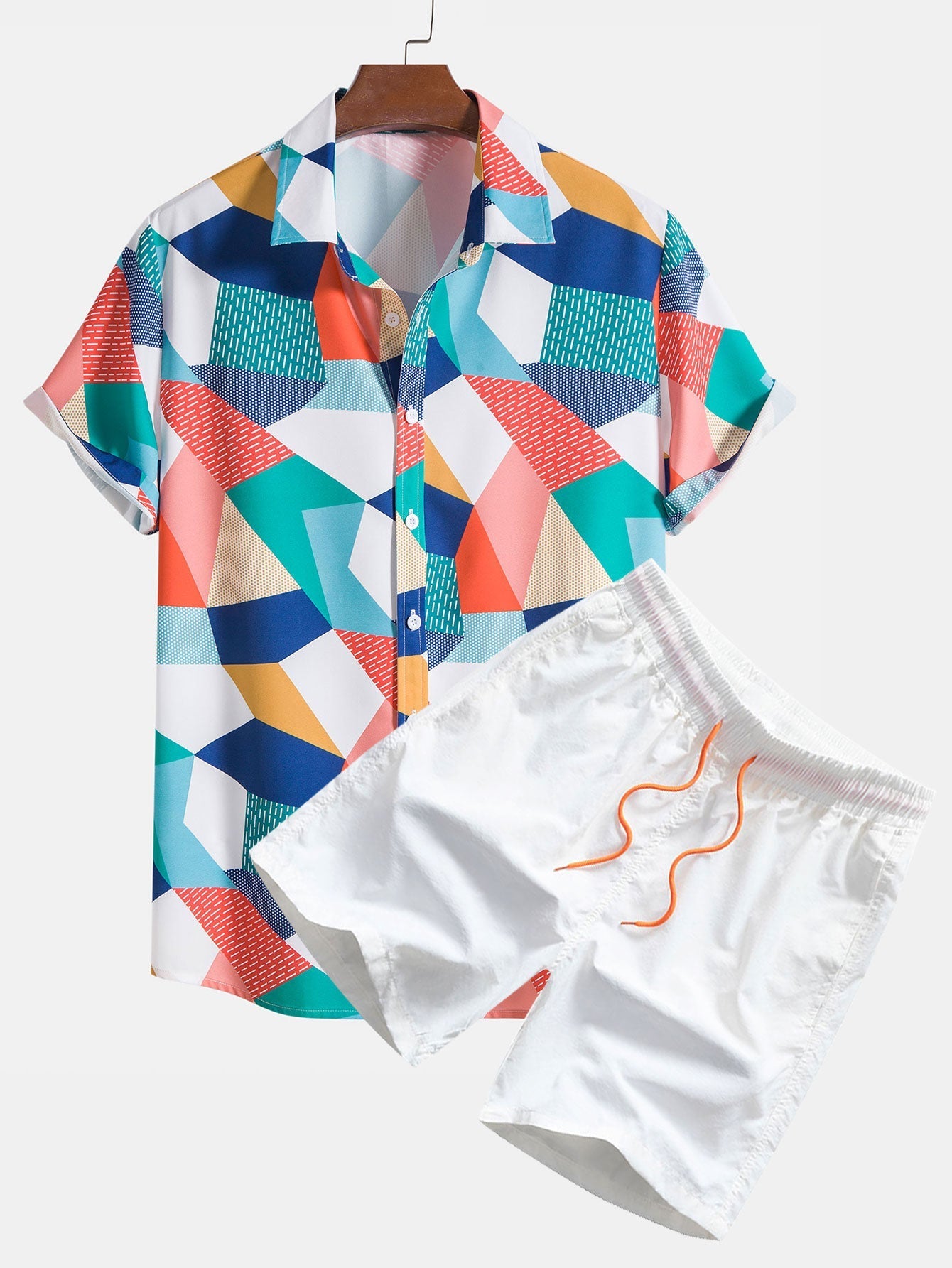 Ensemble Sidonie — chemise à imprimé géométrique color block & short de bain