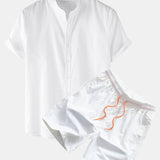Ensemble — chemise basique en lin à manches courtes & short de bain