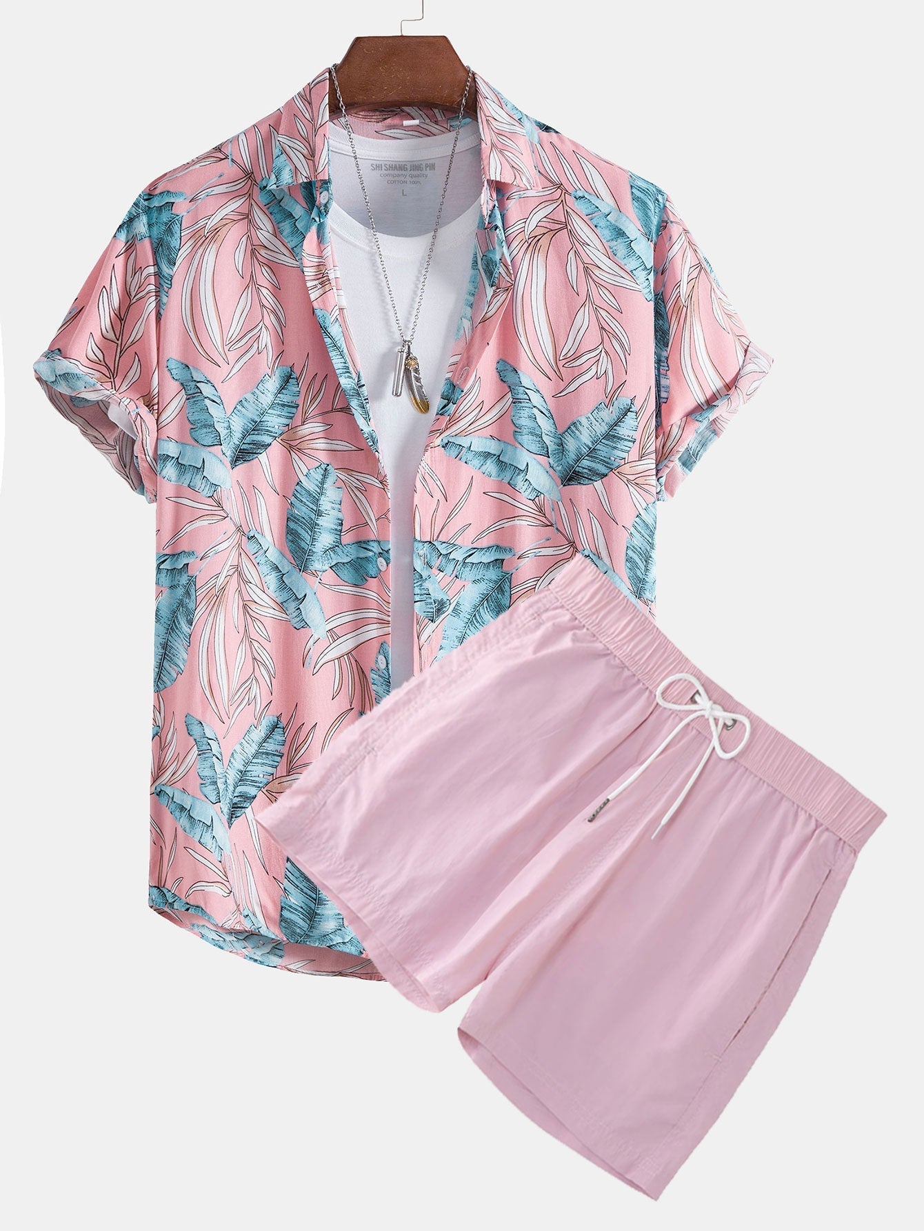 Ensemble — chemise en viscose à imprimé tropical & short de bain court