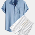 Ensemble — chemise en lin à col henley & short en lin et coton