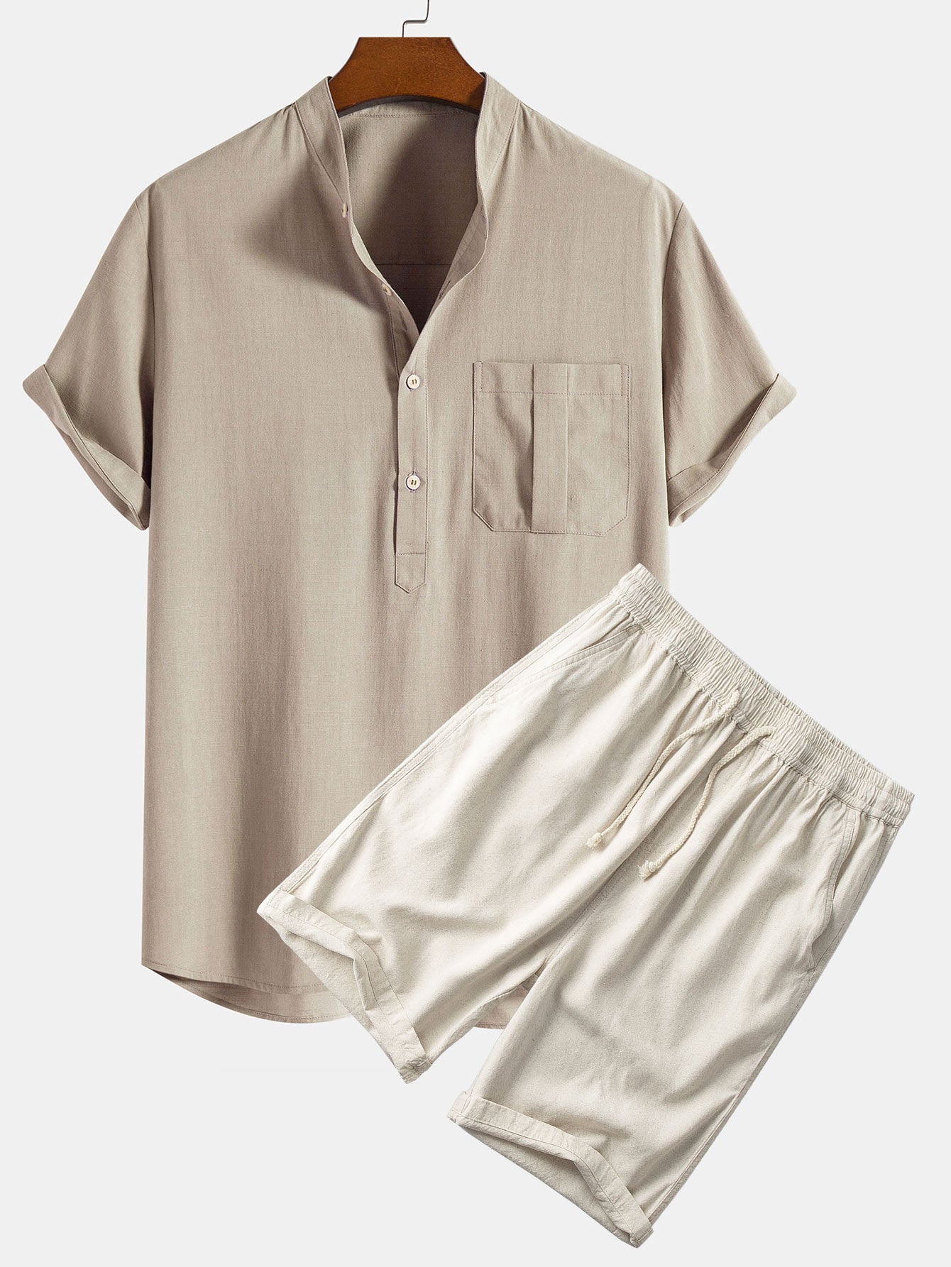 Ensemble — chemise en lin à col henley & short en lin et coton