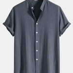 Ensemble — chemise en lin et viscose à col officier & pantalon texturé froissé
