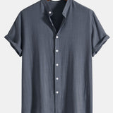 Ensemble — chemise en lin et viscose à col officier & pantalon texturé froissé