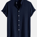 Chemise en lin et viscose à col officier