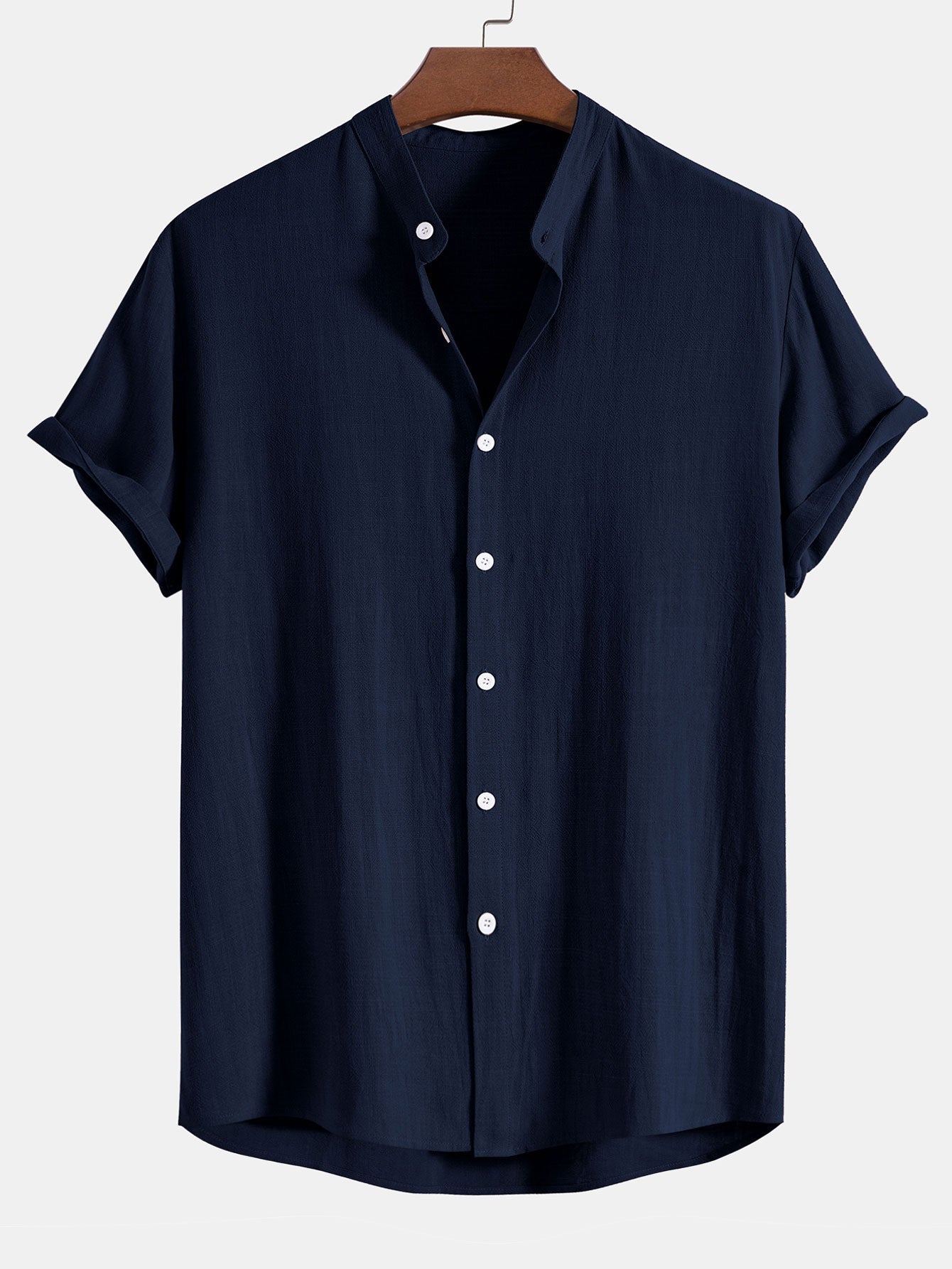Chemise en lin et viscose à col officier