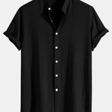 Ensemble — chemise en lin et viscose à col officier & pantalon texturé froissé