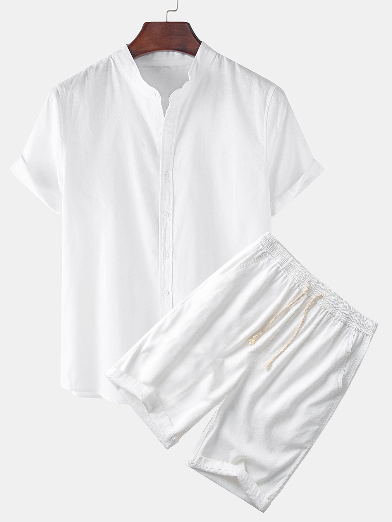 Ensemble — chemise en lin à manches courtes & short en lin et coton
