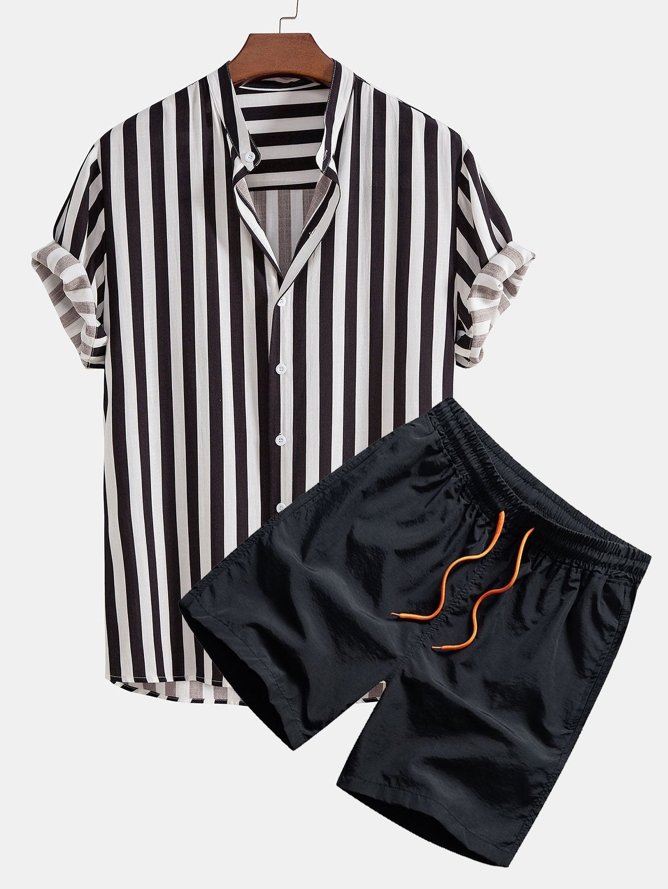 Ensemble — chemise rayée à col officier & short de bain
