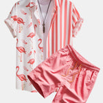 Ensemble — chemise à empiècements rayés et flamants roses & short de bain