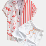 Ensemble — chemise à empiècements rayés et flamants roses & short de bain