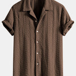Ensemble Capucine — chemise cubaine texturée jacquard géométrique & pantalon en lin à jambe droite