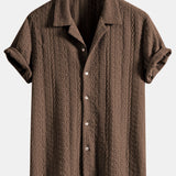 Ensemble Capucine — chemise cubaine texturée jacquard géométrique & pantalon en lin à jambe droite