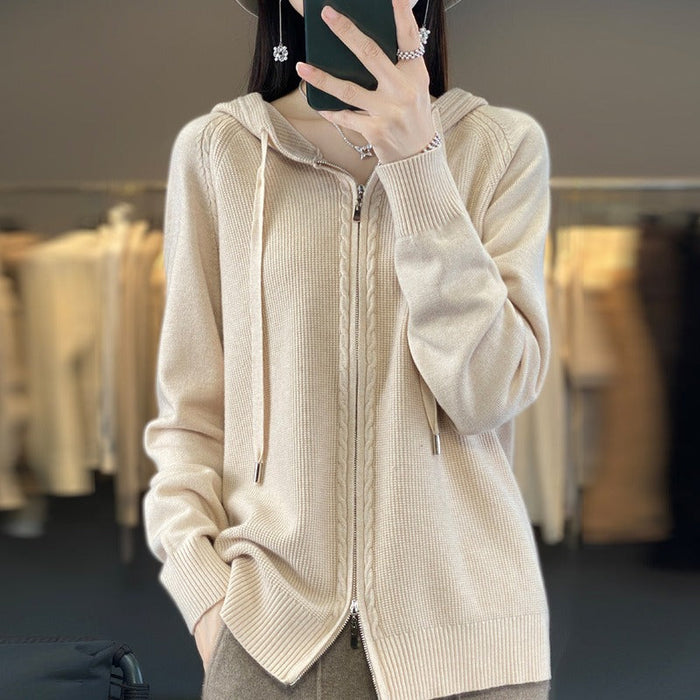 Manon | Sweat à capuche zippé à torsades et poignets côtelés