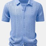 Ensemble — chemise en maille ajourée & pantalon en lin à jambe droite