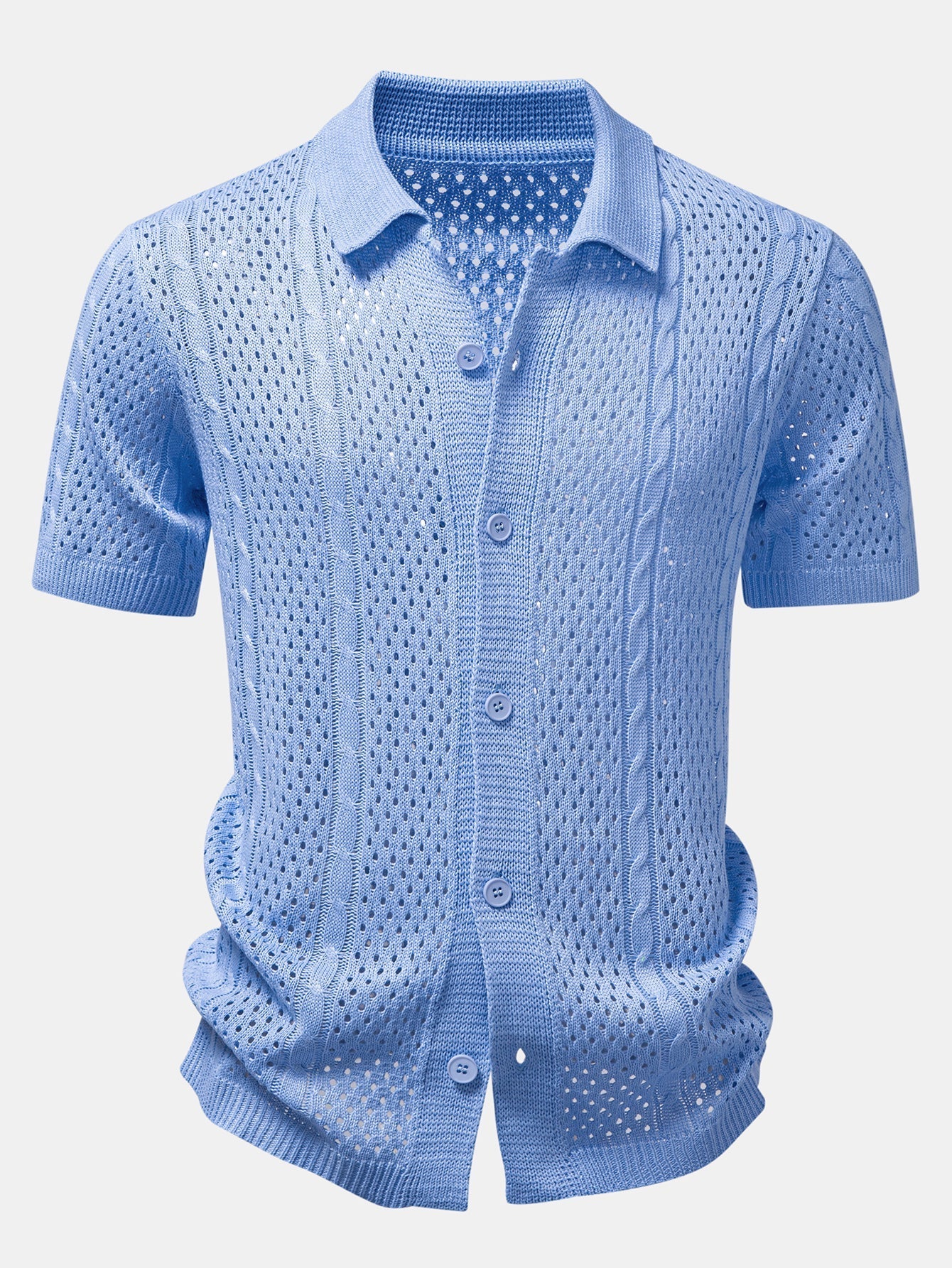 Ensemble — chemise en maille ajourée & pantalon en lin à jambe droite