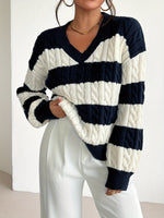 Lucile | Pull torsadé à larges rayures et col V