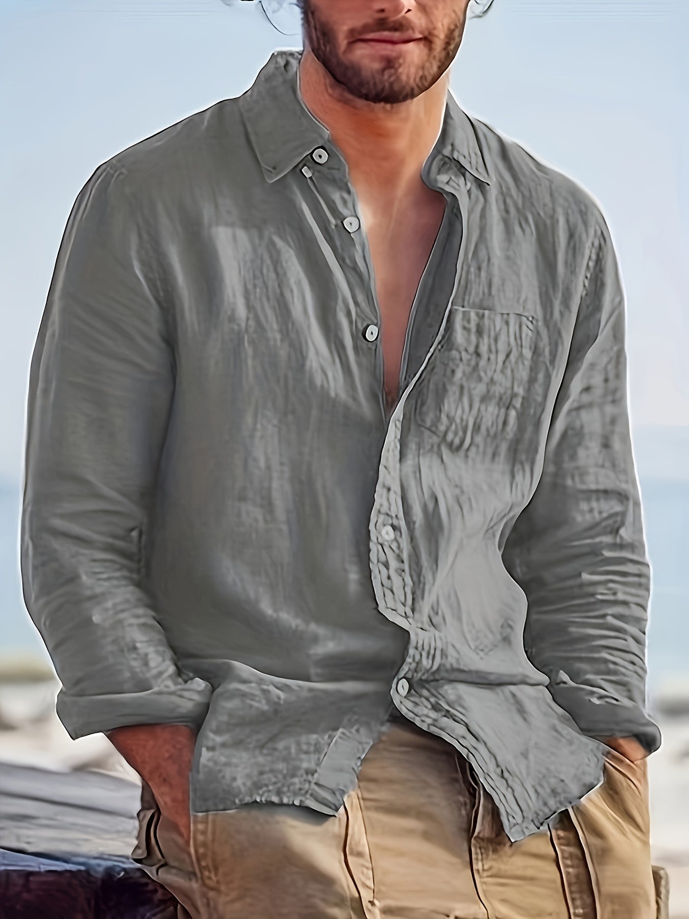 LAPEL BUTTON COTTON SHIRT FOR MEN