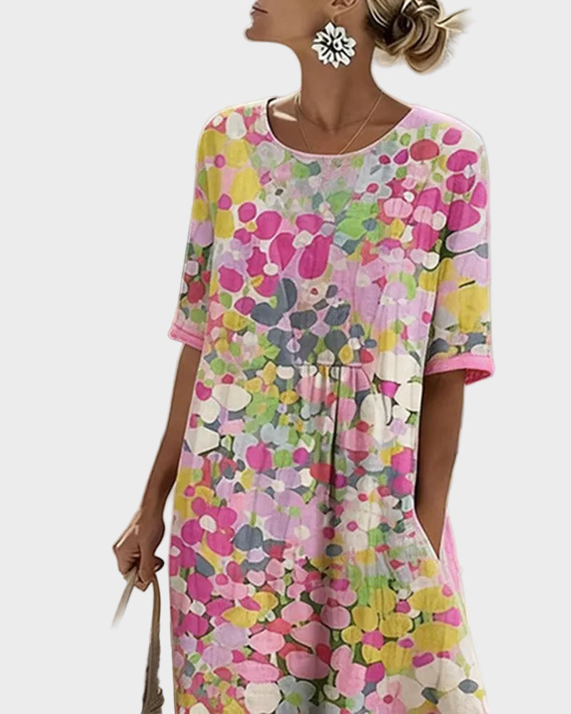 Elena | Robe midi fleurie fluide et légère Rose