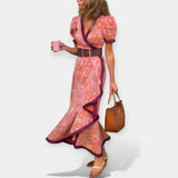 Robe romantique ceinturée à manches bouffantes