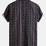 Chemise boutonnée en lin à imprimé géométrique ethnique