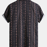 Chemise boutonnée en lin à imprimé géométrique ethnique