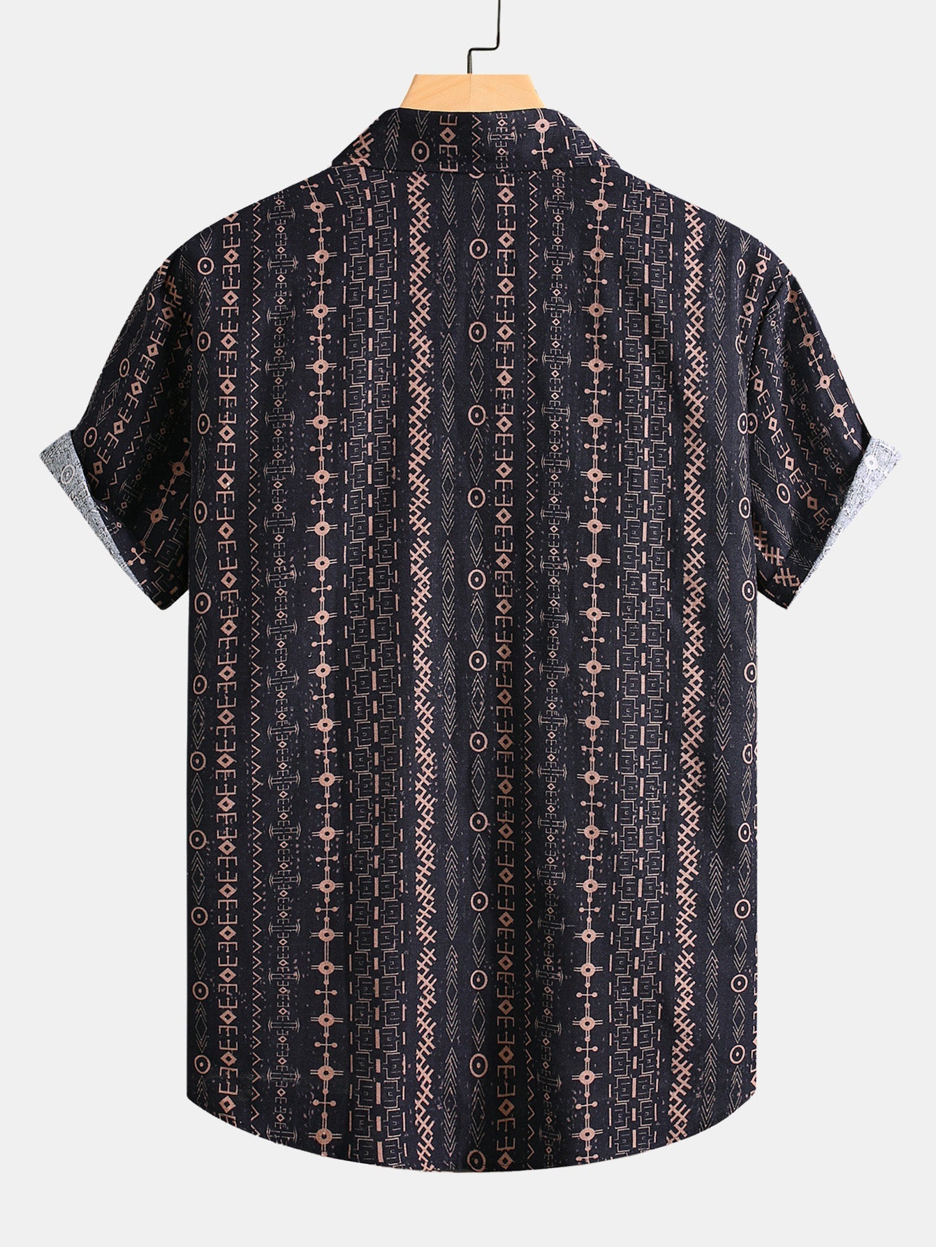 Chemise boutonnée en lin à imprimé géométrique ethnique