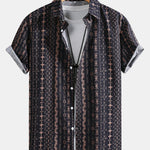 Chemise boutonnée en lin à imprimé géométrique ethnique