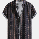 Chemise boutonnée en lin à imprimé géométrique ethnique