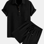 Ensemble — polo gaufré à col et poche & short gaufré