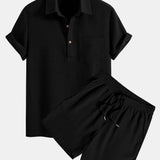 Ensemble — polo gaufré à col et poche & short gaufré