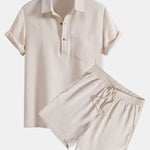Ensemble — polo gaufré à col et poche & short gaufré