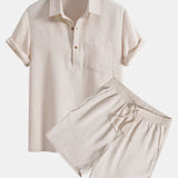 Ensemble — polo gaufré à col et poche & short gaufré
